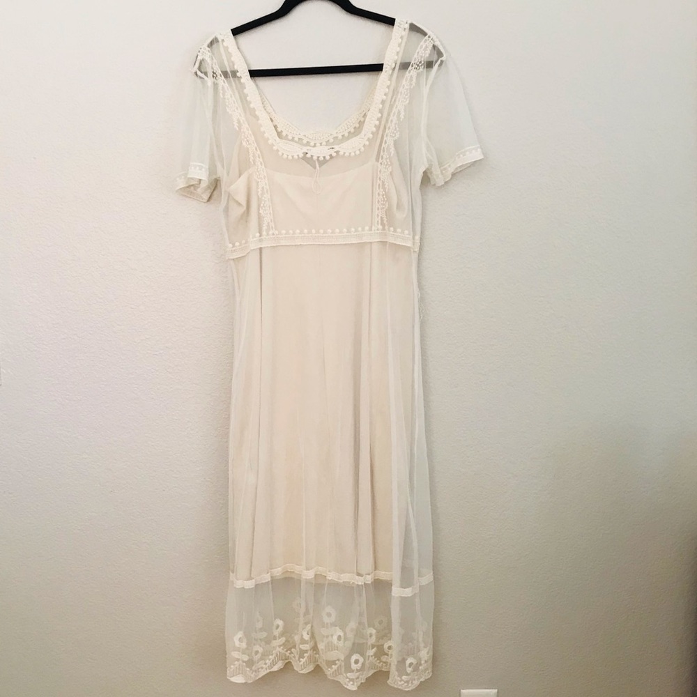 Zara Embroidered Long Sheer Dress in Ivory Sz Large. - Picture 2 of 6